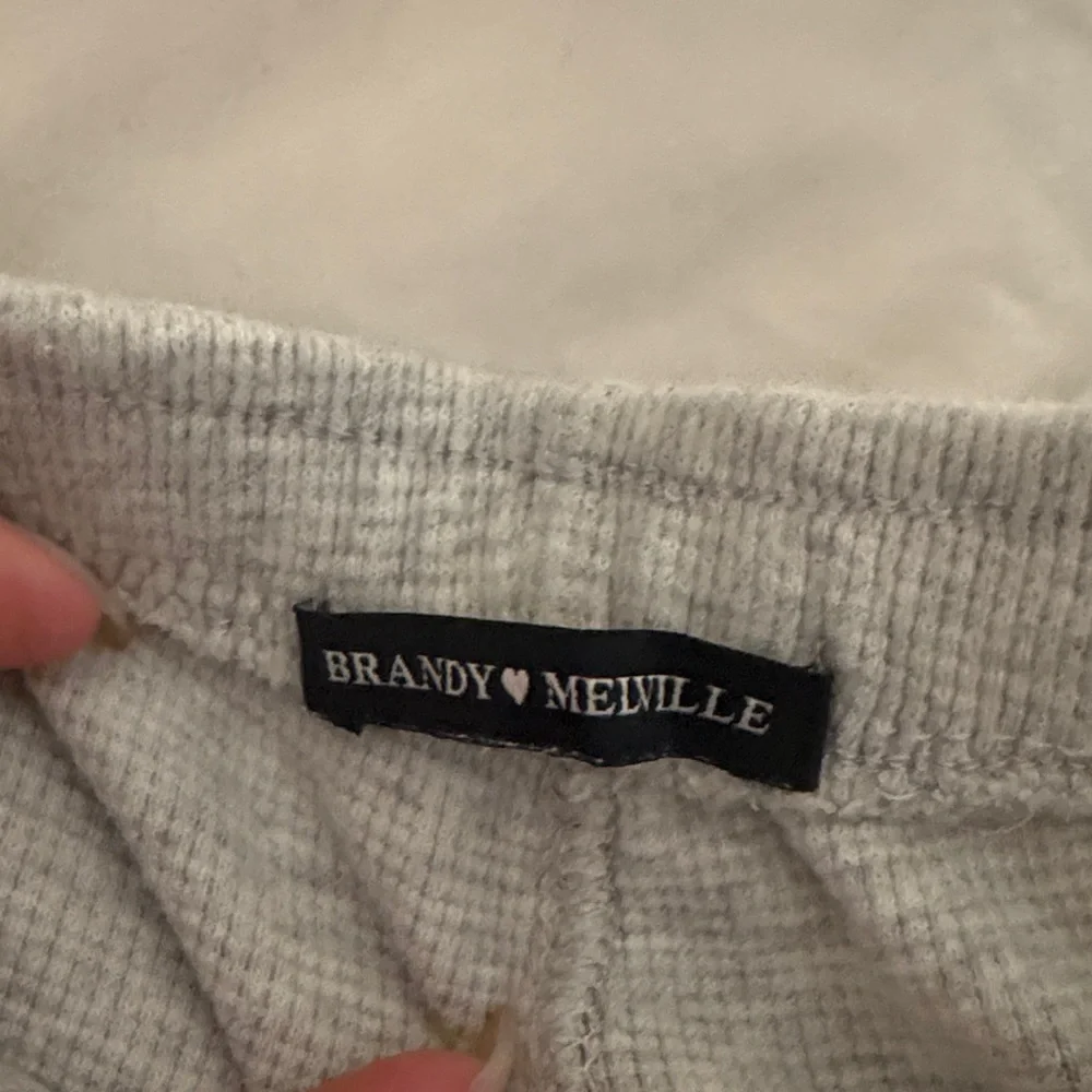 Brandy Melville Women’s Cozy Waffle Knit Drawstring Shorts - Light Gray - Picture 2 of 3